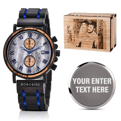 2win Engraved Wood Watches Personalized Gifts for Men Husband Boyfriend My Man Fiancé Groomsman Wedding Birthday Christmas Anniversary Wacth (Custom Box Photo)