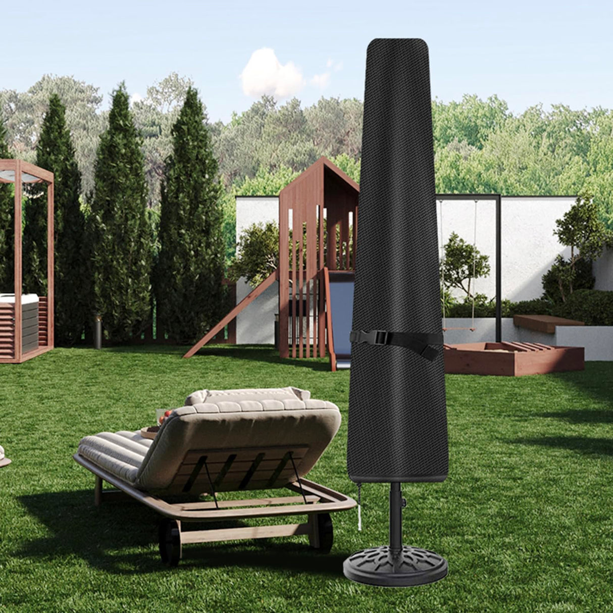 J&C Umbrella Cover, Windproof, UV Resistant Market Parasol Covers 7ft to 11ft Waterproof Outdoor Patio Umbrella Cover Black J&C