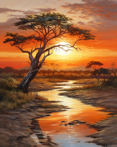 LAENAKR DIY Paint by Numbers for Adults Beginner, Acacia Tree African Sunset, Paint by Numbers Kit Tree Painting by Numbers for Adults, Drawing Paintwork with Paintbrushes No Frame 40x50cm
