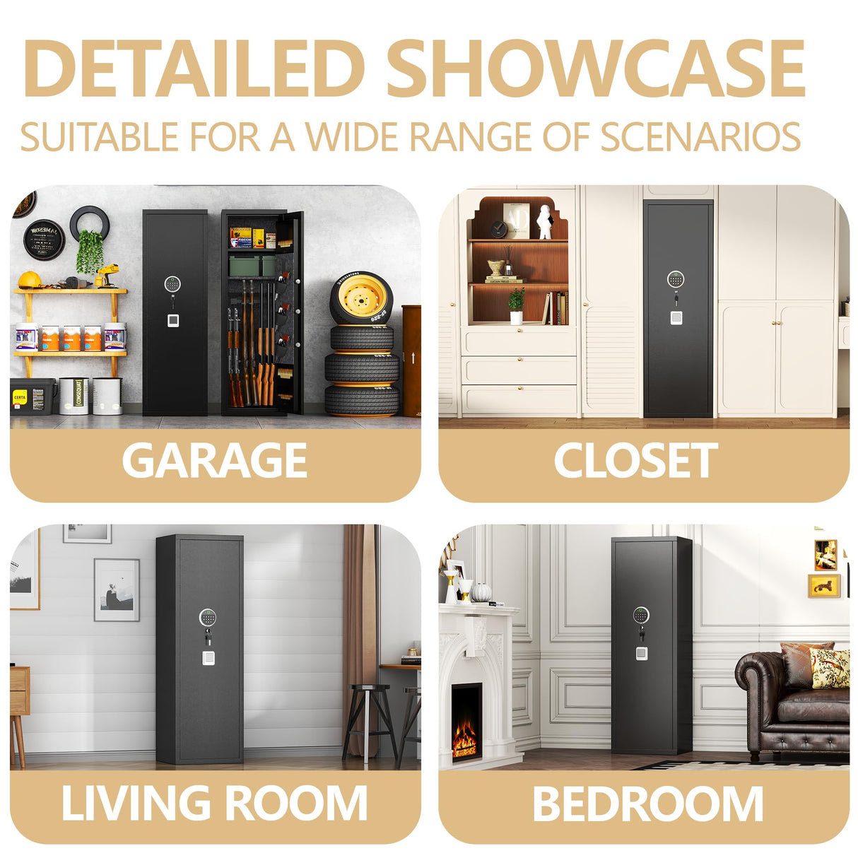 Beaunatixx 15-17 Gun Safe, 57'' Fireproof Safe, 0.1s Fingerprint Unlock Gun Safe for Rifles and Pistols, Gun Cabinet Safe for Handgun with Adjustable Shelves, Suitable for Rifles, Pistols &Shotguns Beaunatixx