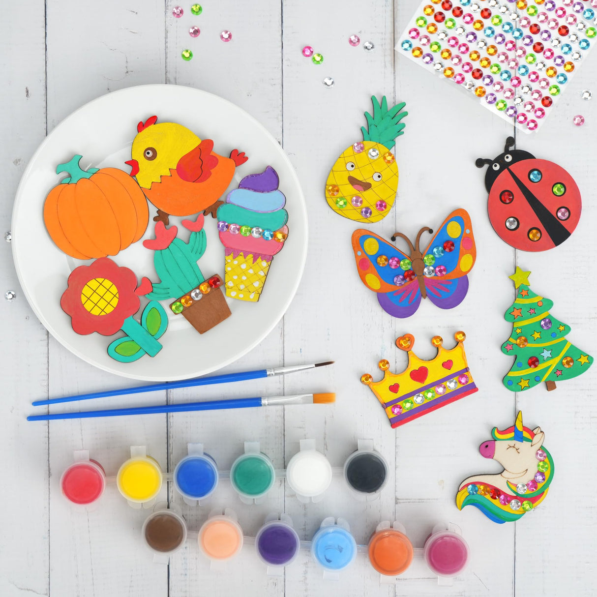 BenBen 30pcs DIY Wooden Magnets, Glow in The Dark Wood Crafts Kit for Kids, Arts & Crafts Supplies Painting Kit for Girls Boys Ages 4-8 8-12, Birthday Easter Gifts Toys BenBen