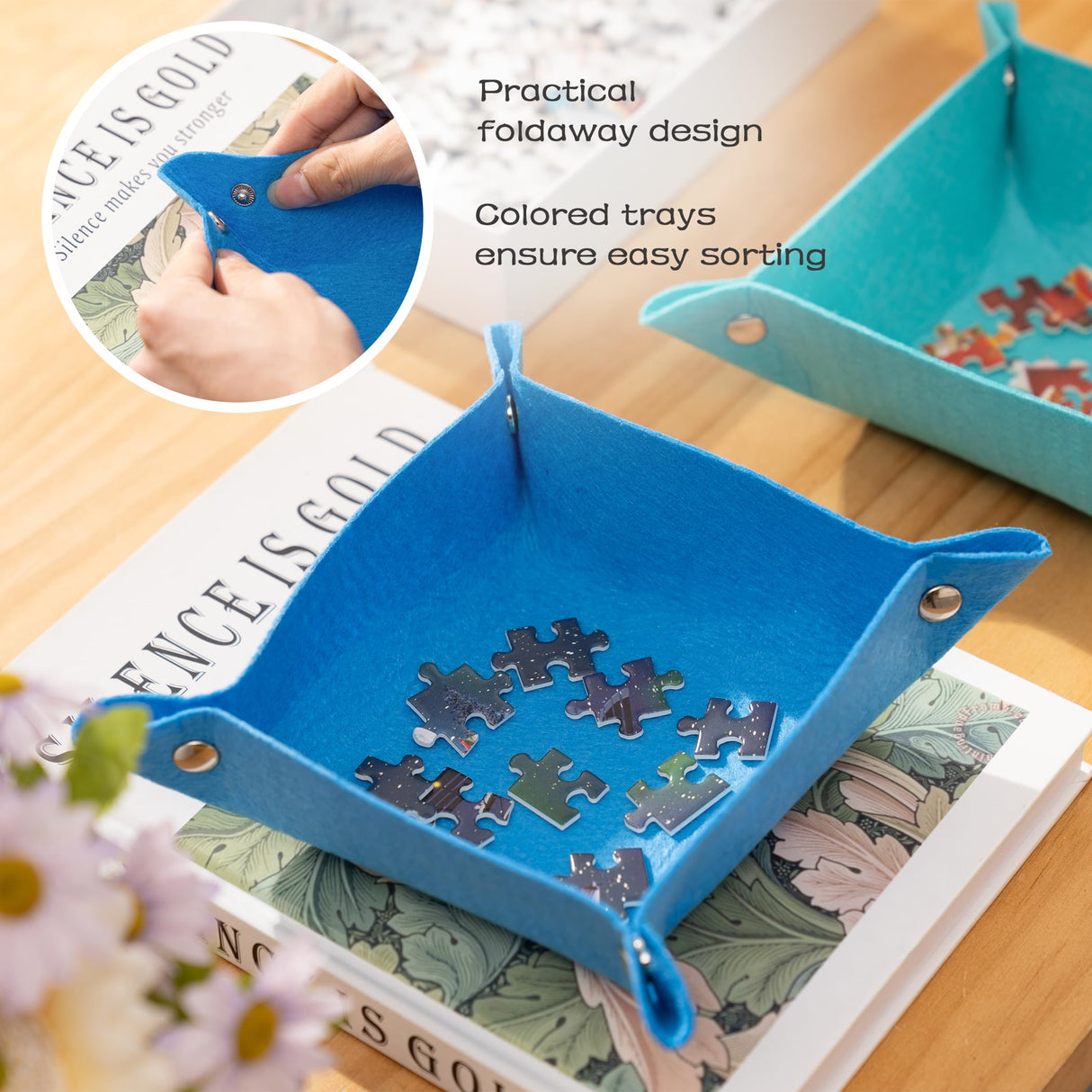 Tektalk 3000-Pc Jigsaw Puzzle Mat with 6 Felt Sorting Trays, Higher-Capacity Design, Roll-up Mat in Delicate Packaging Box with Hand Pump, Storing for 3000, 2000, 1500, 1000, 500 Jigsaw Puzzle Pieces Tektalk