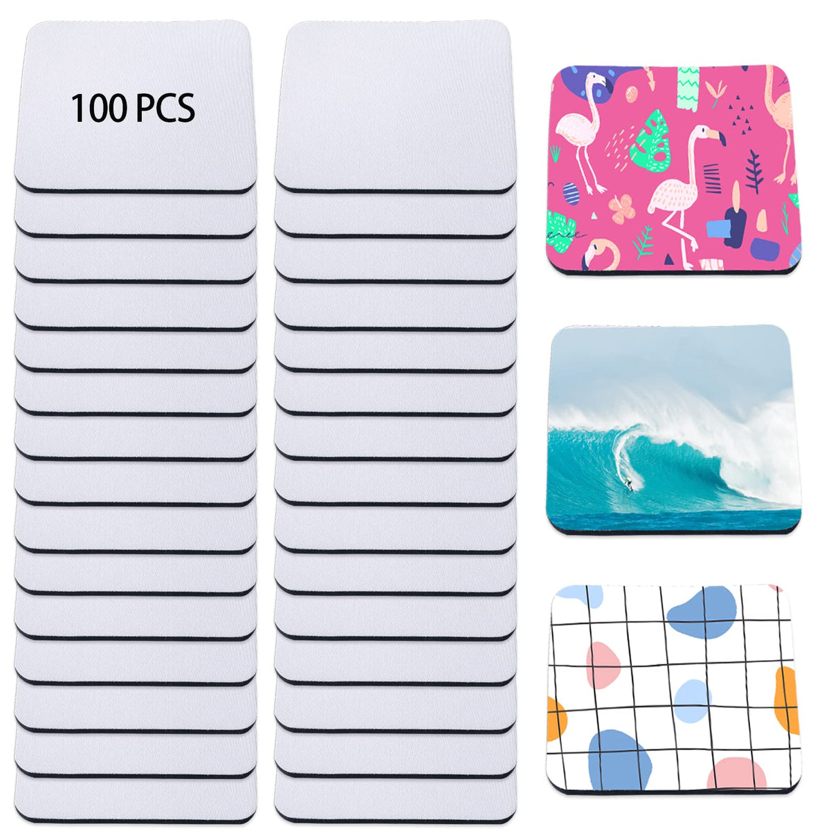 100 Pieces Sublimation Blank Cup Coasters Bulk Square Blank Cup Mat Rubber for Sublimation Transfer Heat Press Printing DIY Crafts 3.93 x 3.93 Inch YOUKE OLA