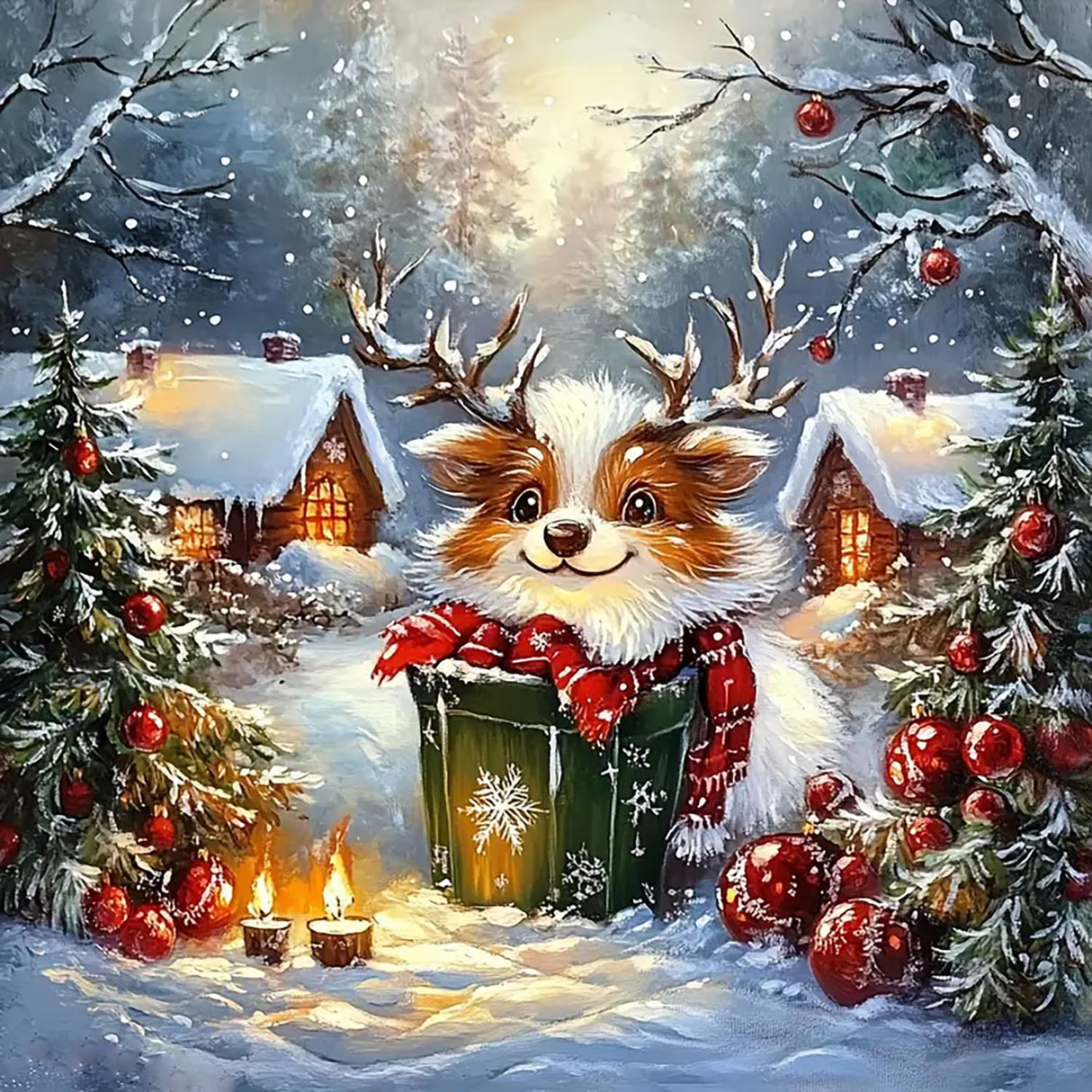 Christmas Elk House Diamond Painting Kits for Adults, 5D Winter Diamond Art Kits for Adults Beginners, DIY Full Round Drill Diamond Dot Painting Gem Art Kits for Adult, Home Wall Decor 13.8x13.8 Inch LKHMVCA