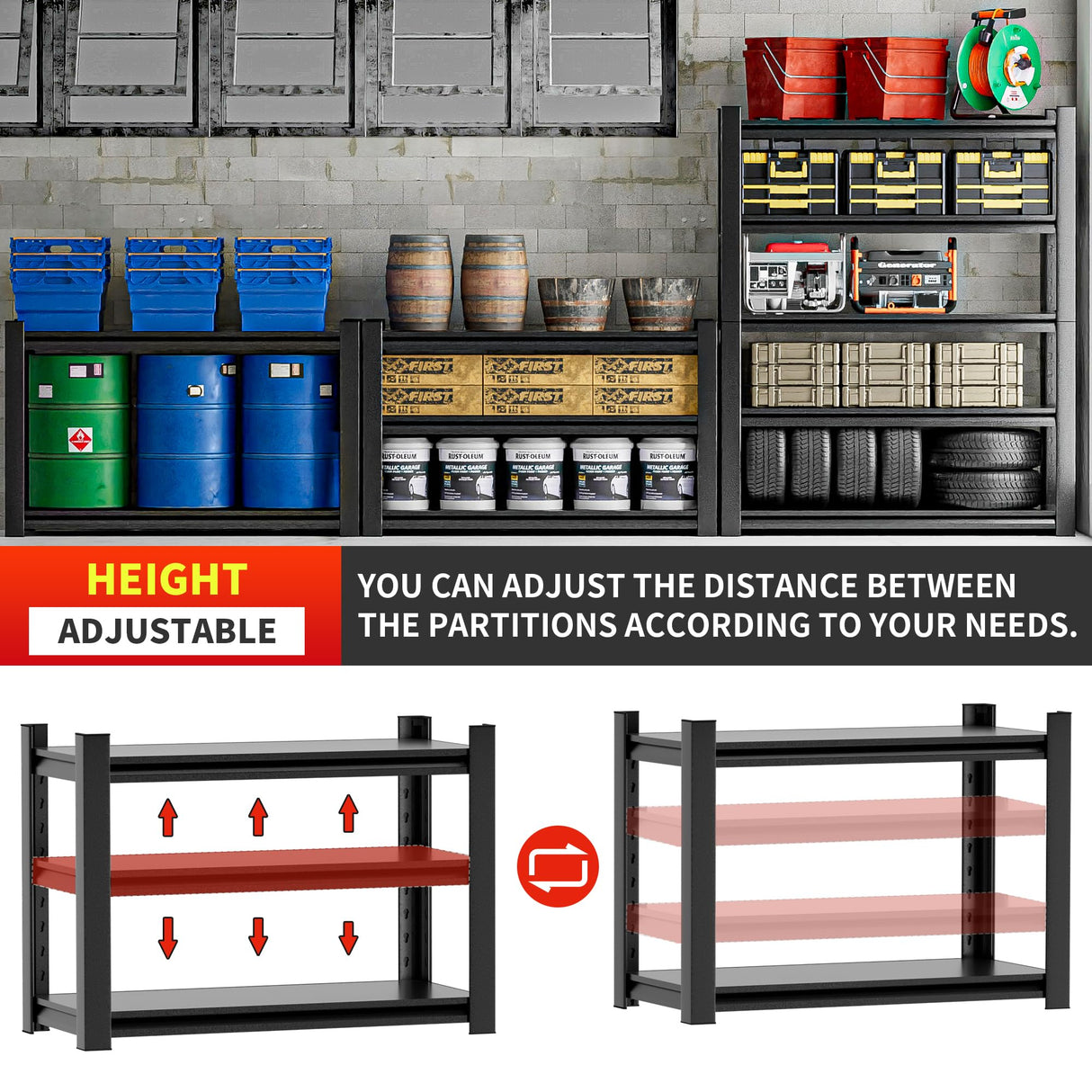 OLLRRACT Storage Shelves Garage Shelving Heavy Duty - 32''H Garage Shelves Adjustable 3 Tier Metal Shelving Unit Storage Rack Shelving Industrial Utility Shelf (31.5" Dx31.5 W x 15.7" H) OLLRRACT