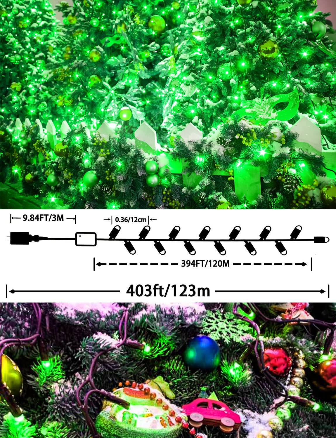 JXLEDAYY 1000 LED Christmas Lights, 403 FT Christmas Lights Outdoor Waterproof 8 Modes Timer LED String Lights for Xmas Tree Wedding Holiday Party Thanksgiving Decoration-Green JXLEDAYY