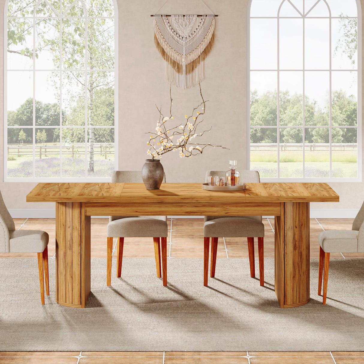 Tribesigns 78.7" Extra Long Dining Table for 6-8 People, Large Farmhouse Kitchen Table with Wooden Tabletop, Rustic Style Rectangular Dinner Table for Dining Room, Kitchen, Living Room, Brown Tribesigns