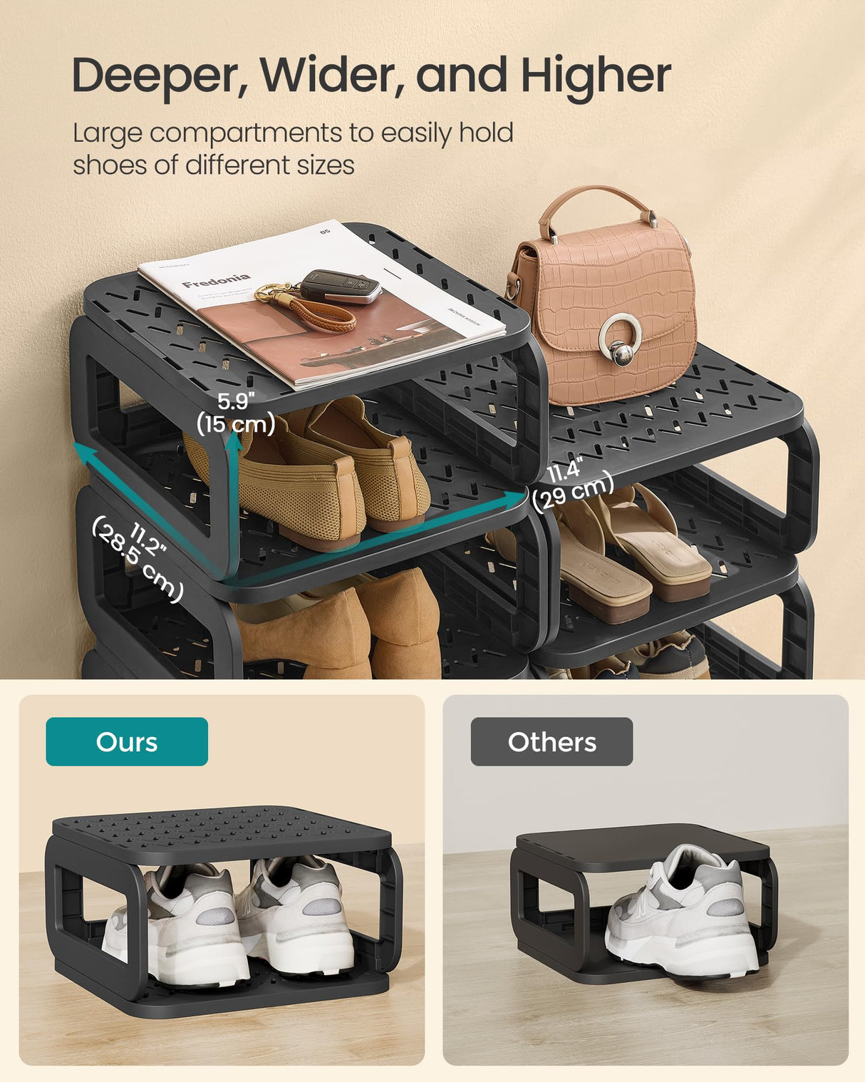 SONGMICS Shoe Rack, Shoe Organizer, 6 Shelves, Shoe Storage, Narrow Shoe Shelf, Open Shelf for Entryway, Living Room, Bathroom, Space-Saving, Ink Black ULPC037B01 SONGMICS