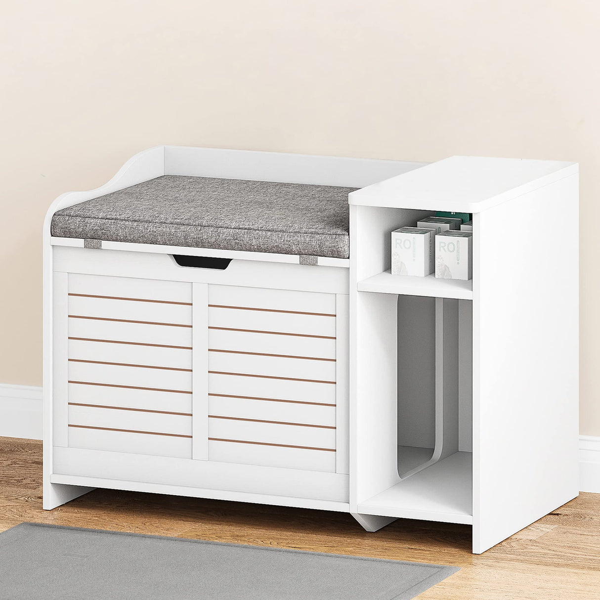 IDEALHOUSE Litter Box Enclosure with Top Opening with Cushion, Cat Litter Box Furniture Hidden, Litter Box Hidden, Cat House, Privacy Cat Litter Box Cabinet, White IDEALHOUSE