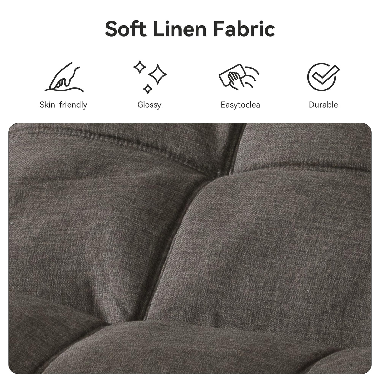 Vipbear Convertible Futon Sofa Bed,Dark Grey Linen Futon Couch with Detachable Cushion,Adjustable Backrest & Armrest,Modern Small Recliner Loveseat Sleeper Couch for Living Room,Office,Apartment Vipbear