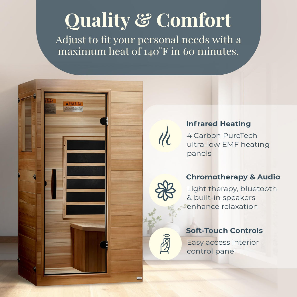 Dynamic Saunas Elite 1 Person Compact Ultra Low EMF FAR Infrared Sauna with Red Light Therapy & Bluetooth Speakers - Personal Indoor for Home & Gym DYNAMIC SAUNAS