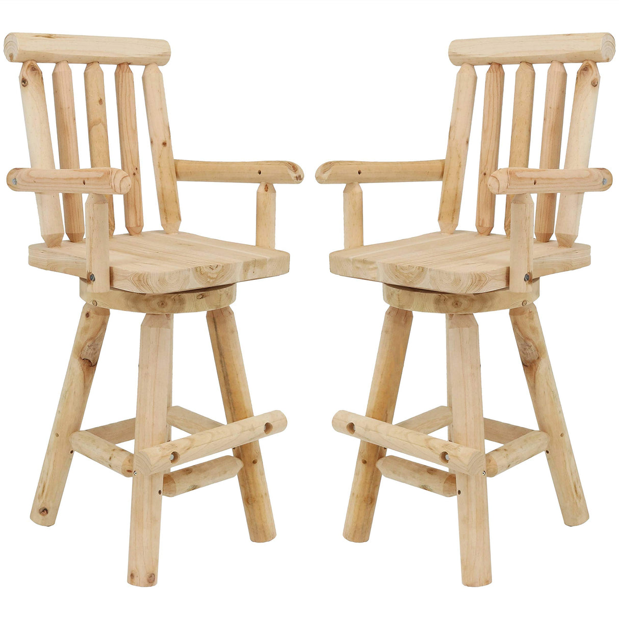 Sunnydaze Rustic Bar Stool, Log Cabin Style Unfinished Wood Construction, 4-Foot, Set of 2 Sunnydaze