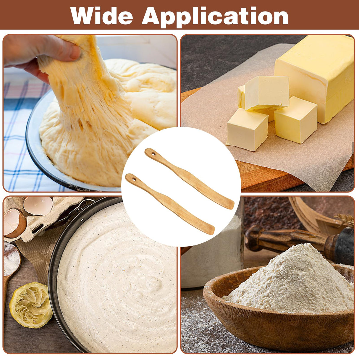 2Pcs Wooden Spatula for Cooking, Sourdough Spurtles Kitchen Tools Wooden Spurtle Spatula Dough Stir with Hanging Holes Sourdough Spatula, Kitchen Sourdough Tools Fermentation Use Wood Spatula HINGTAI