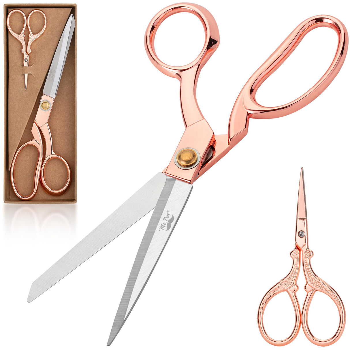 Mr. Pen- Fabric Scissors and Embroidery Scissors Set, 8.5" & 3.5", Stainless Steel, Rose Gold Premium Tailor Scissors, Sewing Scissors for Fabric Cutting, Fabric Shears, Heavy Duty Scissors Heavy Duty Mr. Pen