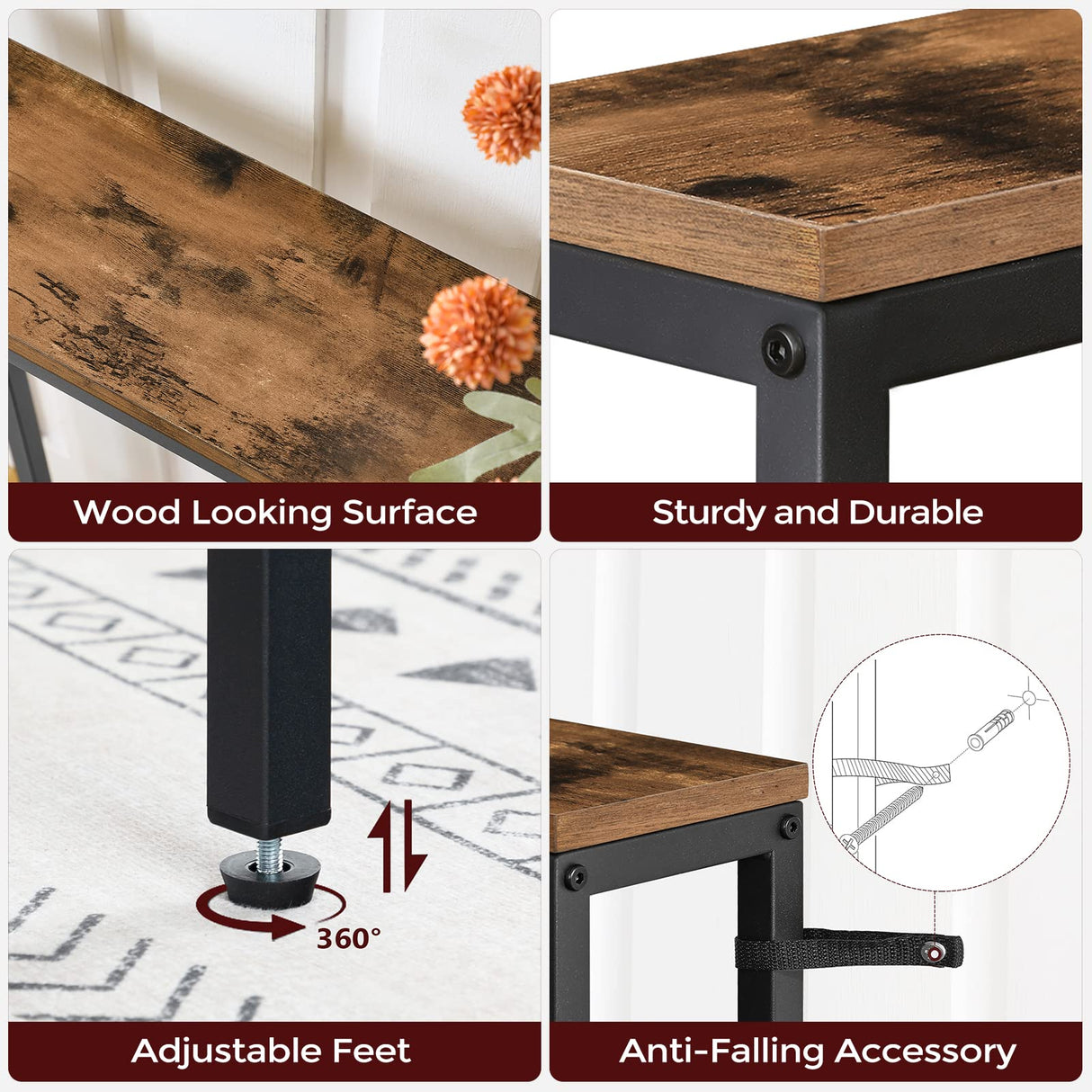 MAHANCRIS Skinny Console Table with Power Outlets, 70.9" Narrow Sofa Table, Behind Couch Table with Charging Station, Sofa Hallway Table for Plants, Living Room CTHR185E01 MAHANCRIS