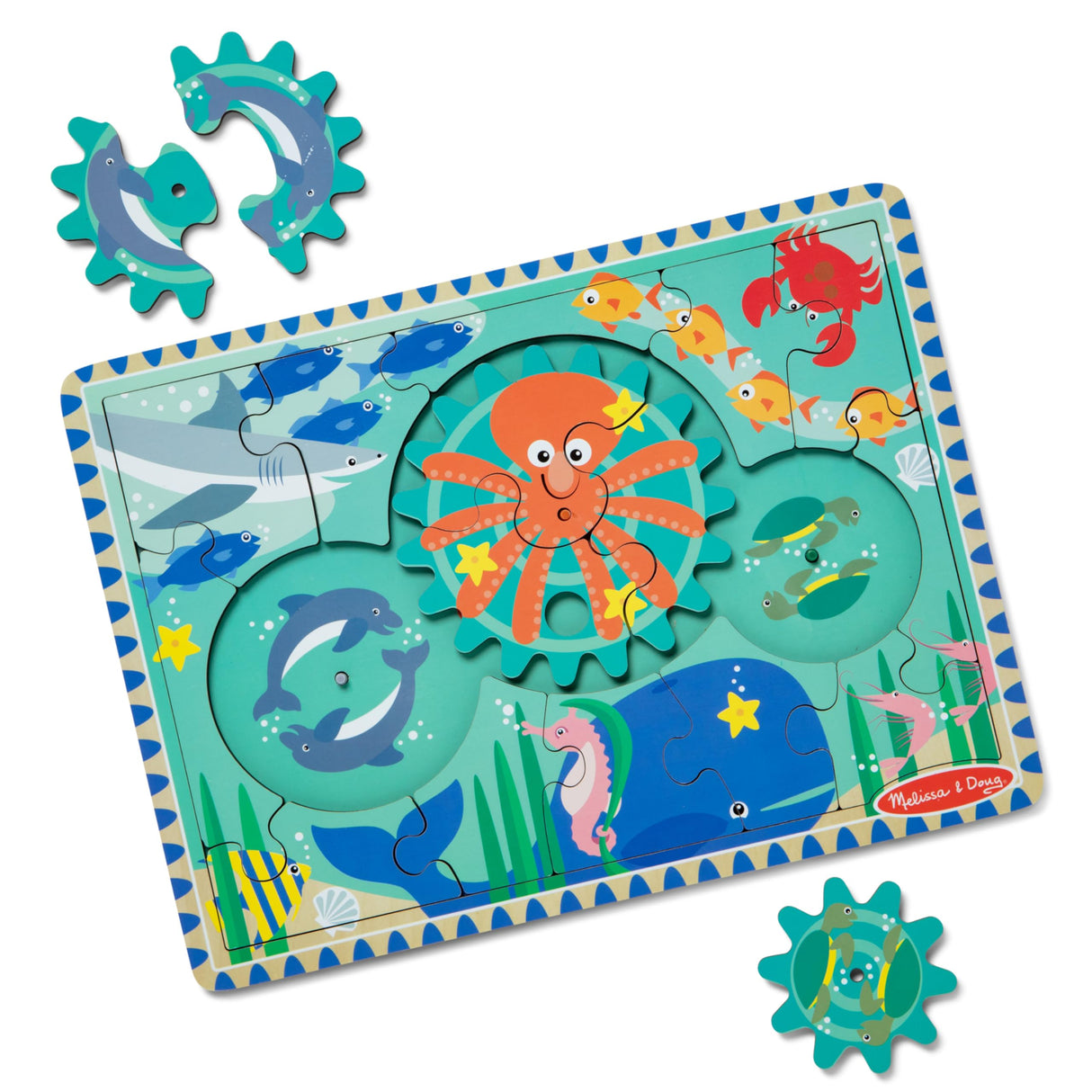 Melissa & Doug Wooden Underwater Jigsaw Spinning Gear Puzzle – 18 Pieces Wooden Puzzle for Toddlers and Preschoolers, for Boys and Girls Ages 3+ Melissa & Doug