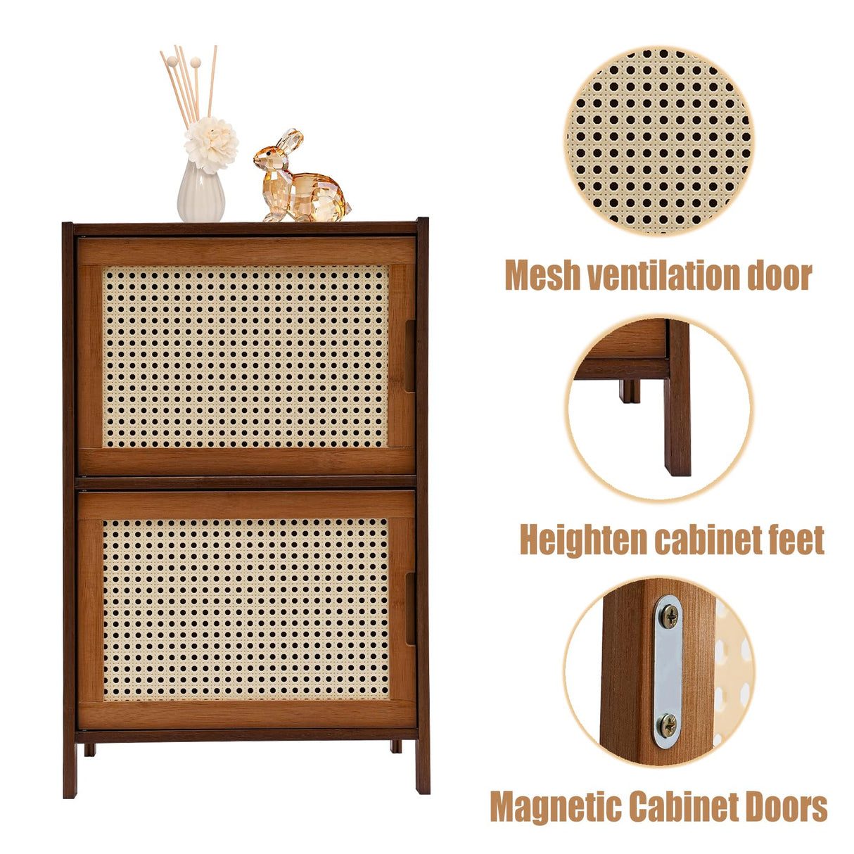 HOLMZCED Bamboo Nightstand with 2 Drawers, Rattan Night Stand Freestanding End Table with Large Capacity Modern Bed Side Table Dark Brown for Living Room HOLMZCED