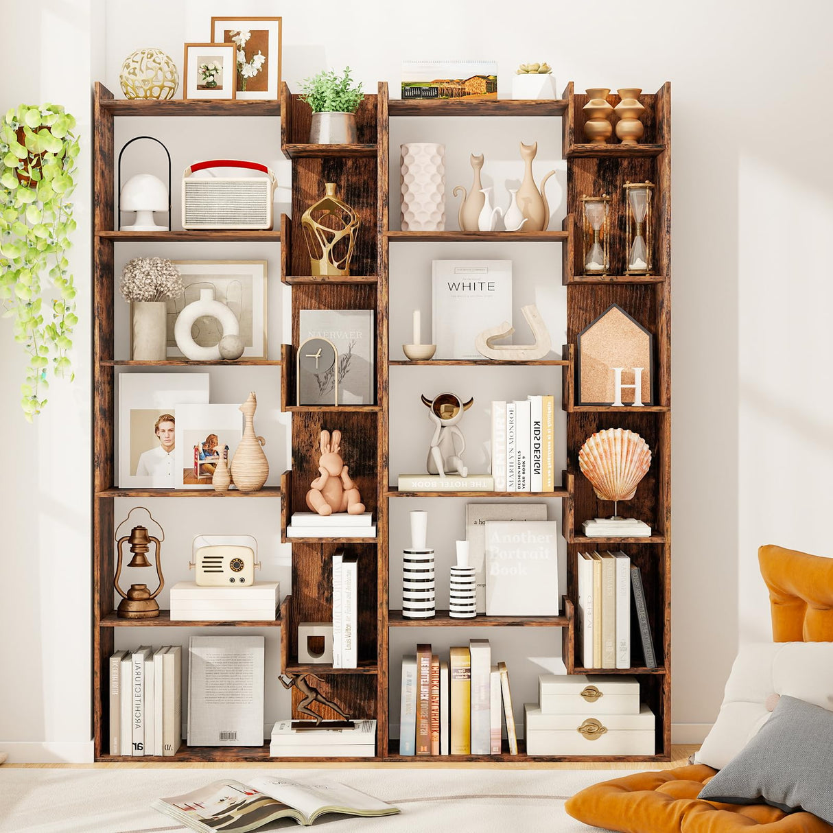 Tangkula 6-Tier Bookshelf, 64”H Tall Open Bookcase with Anti-Tip Kits, Home Office Free-Standing Wood Room Divider Display Shelf, Modern 11-Shelf Storage Rack for Study, Living Room (1, Rustic Brown) Tangkula