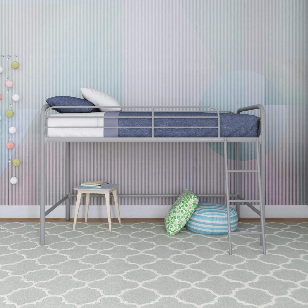 DHP Silver Junior Loft Bed Frame with Ladder - Twin Size DHP