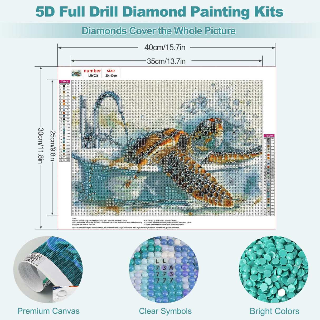 MEIYUDA Sea Turtle Diamond Painting Kits for Adults, 5D Bath Turtle Diamond Art Kits for Beginners, Animals DIY Full Diamonds Art Painting Kit for Home Wall Decor Present 12x16inch MEIYUDA