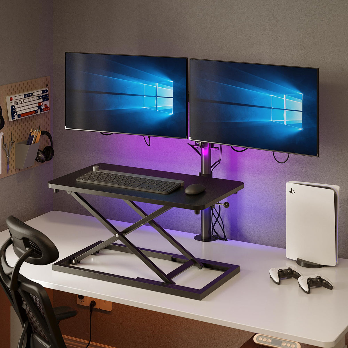 Decoholic Single 24 inch Scissors Lift Keyboard and Mouse Riser, Height Adjustable Standing Desk Converter for Ergonomic Sit Stand Workstations,suitable to hold large/small items (24inch, Black) Decoholic