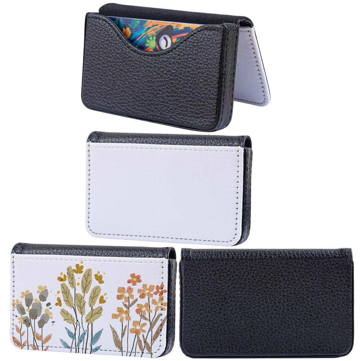 Framendino, 4 Pack Sublimation Blank Business Card Holder PU Leather Name Card Case Pocket for Office Supplies Framendino