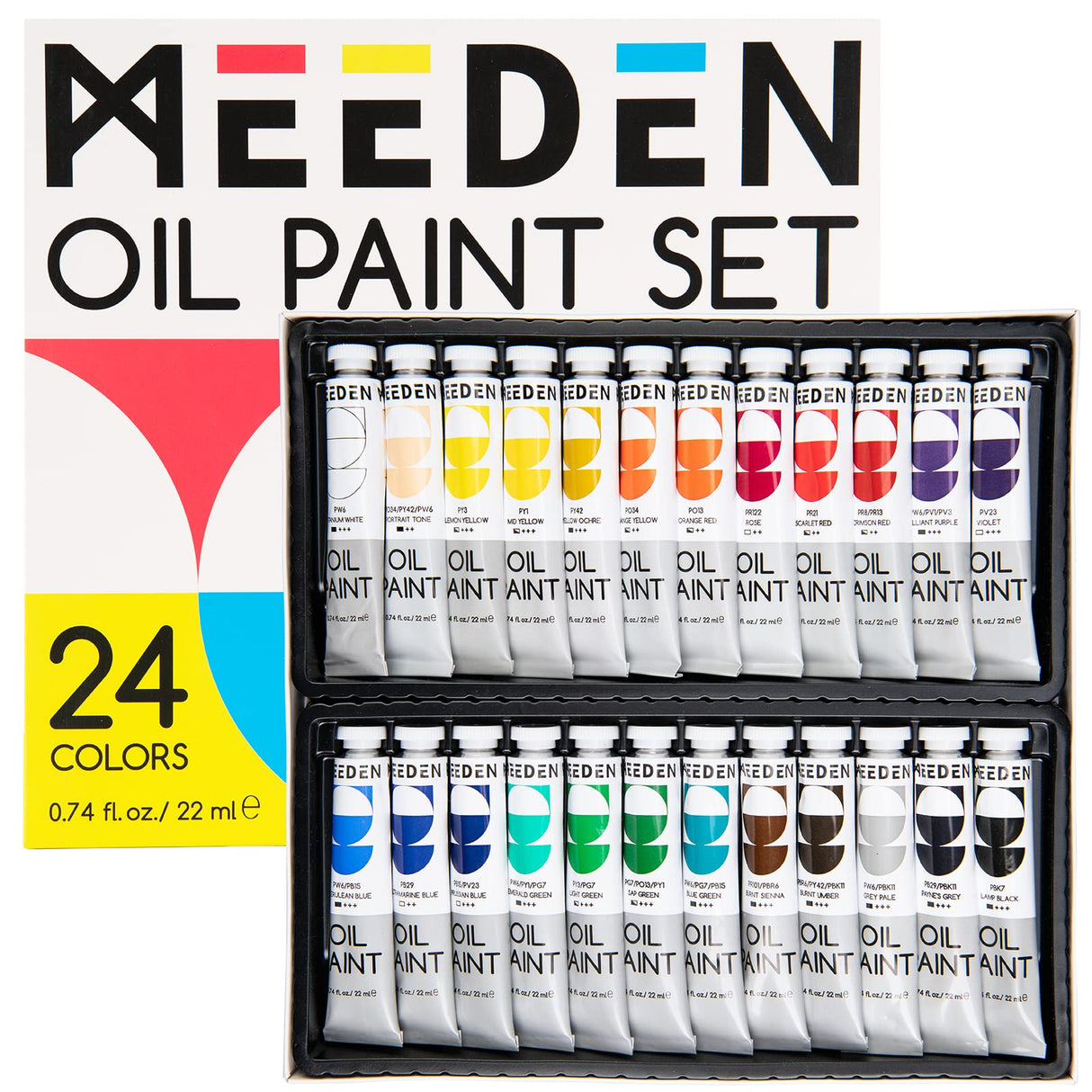 MEEDEN Oil Paint Set, Non-Toxic 24 x 22ml/0.74oz Oil Paints for Canvas Painting MEEDEN