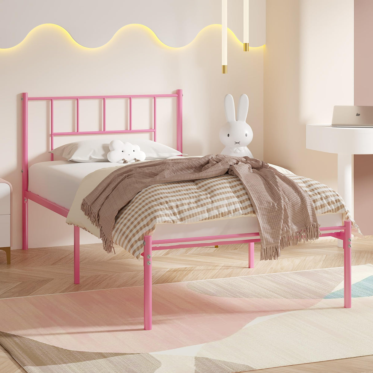 VECELO Twin Metal Platform Bed Frame with Headboard, Heavy Duty Steel Slat Support, Under Bed Storage,No Box Spring Needed, Easy Assembly VECELO