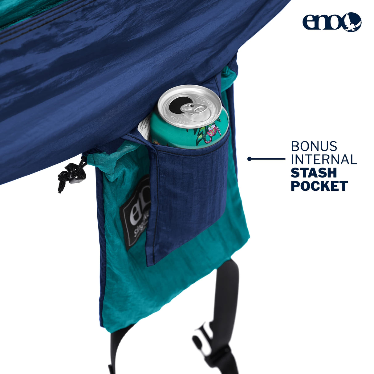 ENO SingleNest Hammock - Lightweight, 1 Person Portable Hammock - for Camping, Hiking, Backpacking, Travel, a Festival, or The Beach - Seafoam/Navy ENO