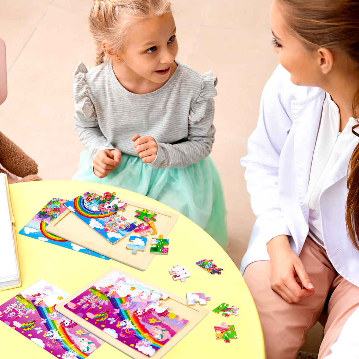 Puzzles for Kids Ages 4-6,Unicorn Princess Wooden Jigsaw Puzzles 4 Packs Puzzles for Kids Ages 3-5,24 Pcs Educational Preschool Toddler Puzzle,Unicorn Toys Gifts for 3 4 5 6 Years Old Girls Boys Sticeard