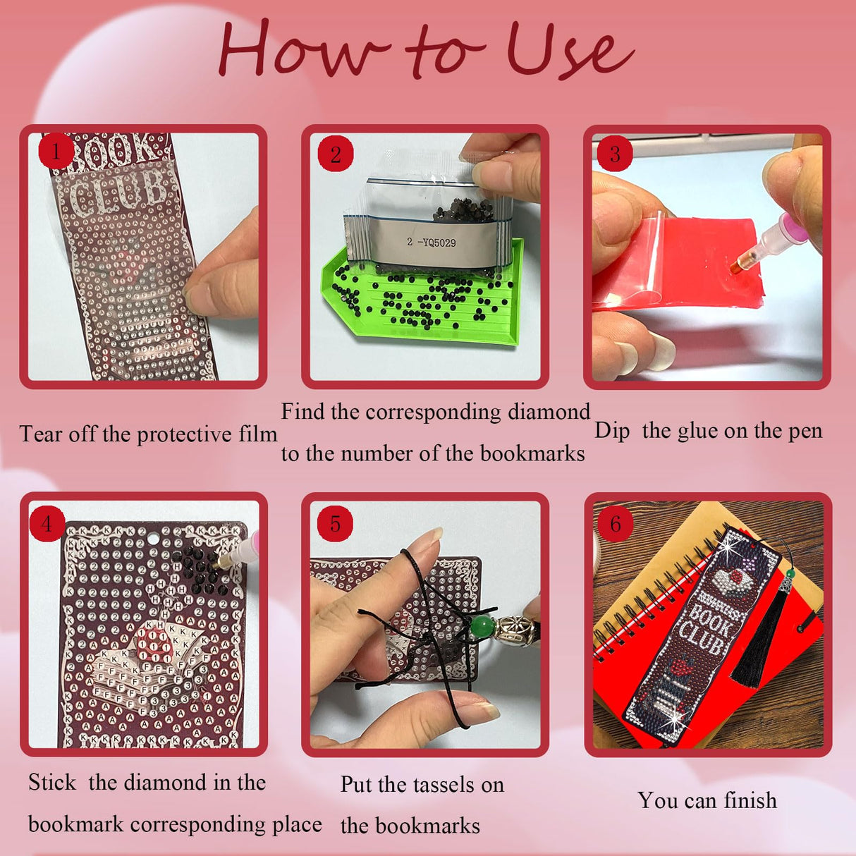 HTTDMY 8PCS Diamond Painting Art Bookmarks,Cute Acrylic Bookmarks Crafts Kits Gifts with Pendants for Adult Women Book Lovers (Dark Romance) HTTDMY