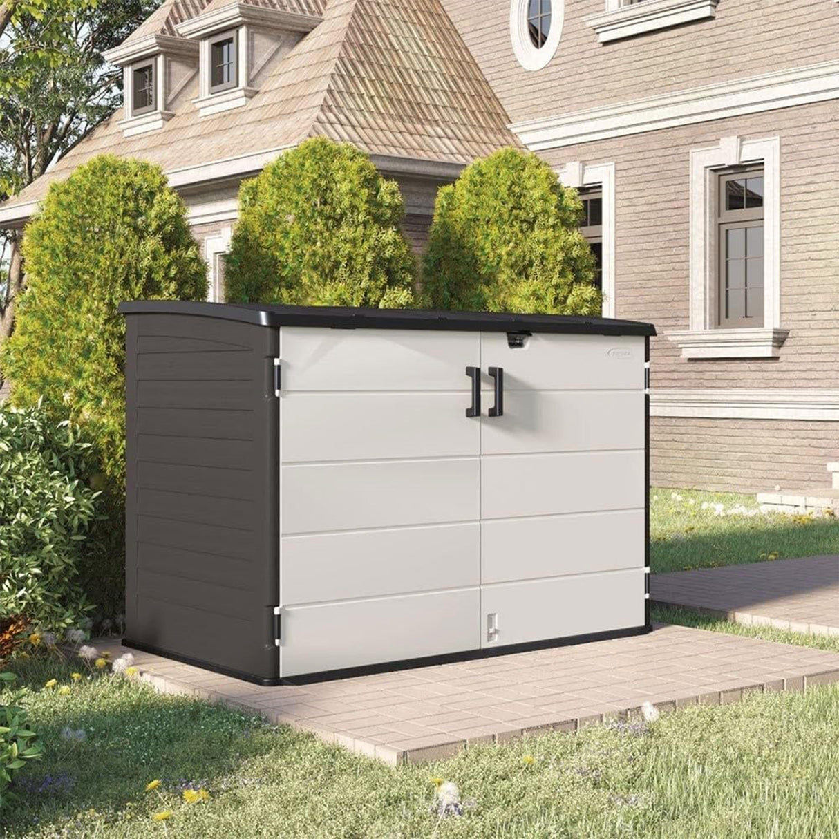 Suncast BMS4780 Stow-Away Horizontal Shed with Floor - Peppercorn Suncast