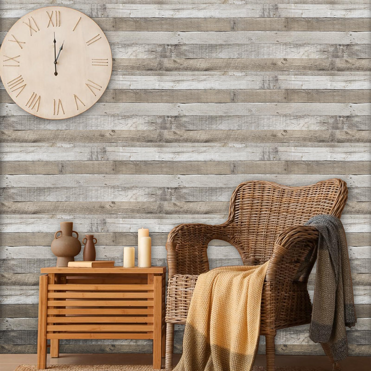 LXCREAT Faux Wood Butcher Block Contact Paper, Shiplap Peel and Stick Wallpaper Wooden Planks for Walls 17.5"X118", Natural Grey Self Adhesive Removable Rustic Wallpaper for Shelf Kitchen Decoration LXCREAT