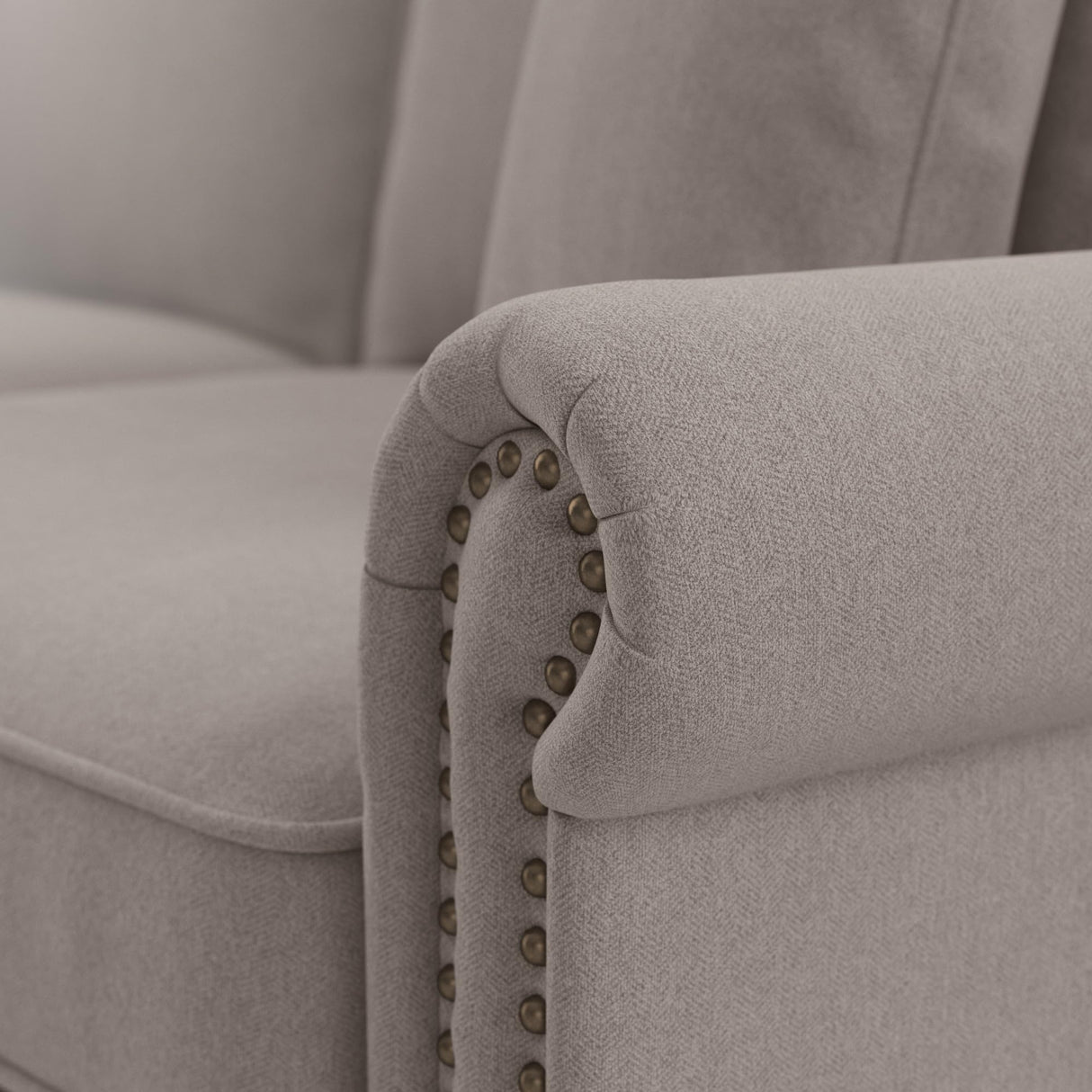 Bush Furniture 73 Inch Living Room Sofa, Pet-Friendly Couch with Fabric Upholstery and Nailhead Trim, Traditional, Coventry Collection, Beige Herringbone Bush Furniture