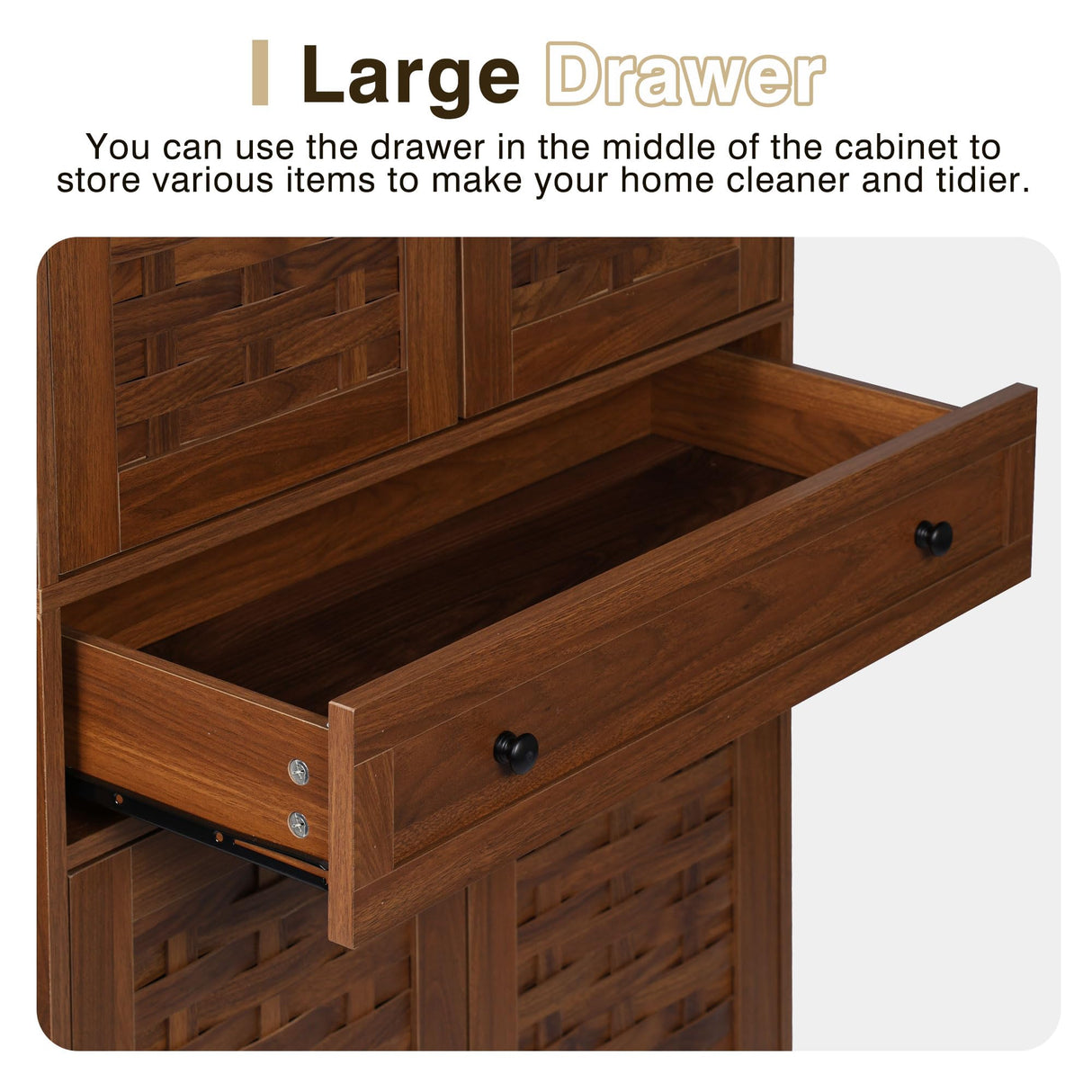 NVETHM Storage Cabinet, Kitchen Pantry, Freestanding Cabinet with Adjustable Shelve and drawer, Tall Cabinet for Living Room, Bedroom, Dinging Room, Office Room, Garage (Walnut) NVETHM