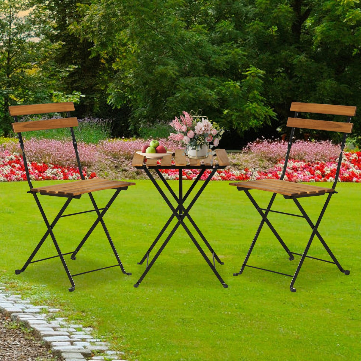 BSTOPHKL 3 Pieces Patio Bistro Set,Foldable Outdoor Patio Furniture Sets,1 Weather-Resistant Table and 2 Chairs,Outdoor and Indoor for Patio,Yard, Garden,Balcony BSTOPHKL