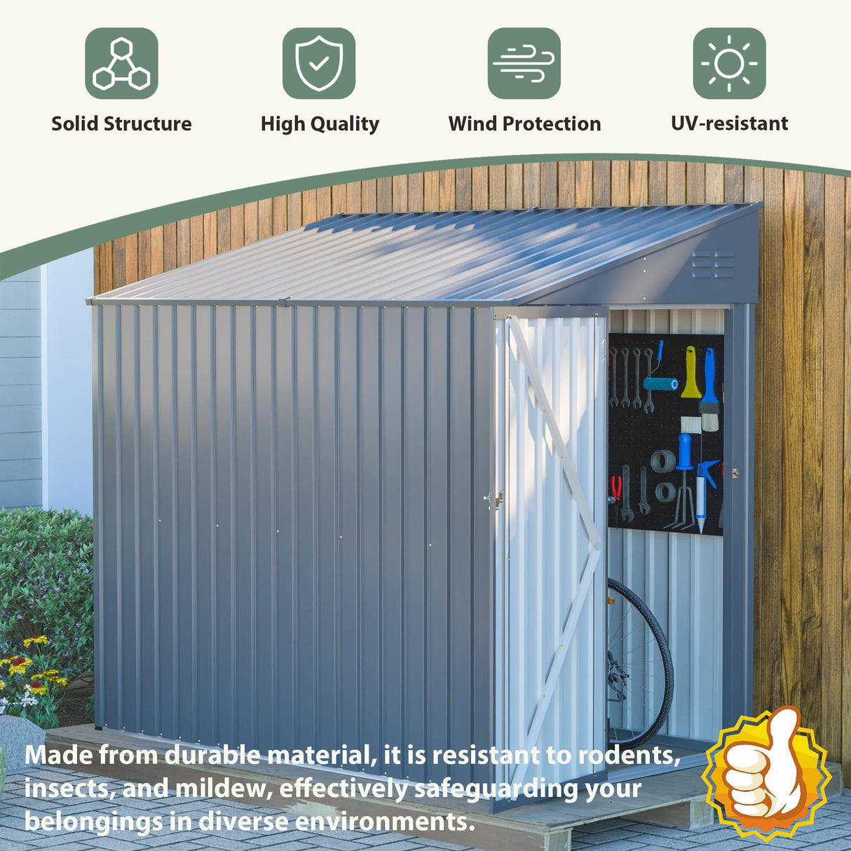 4x7 FT Lean-to Metal Storage Shed with Single Lockable Side Door, Sloping Roof Galvanized Steel Outdoor Tool Shed for Garden, Patio & Backyard Storage Mulinsonfly