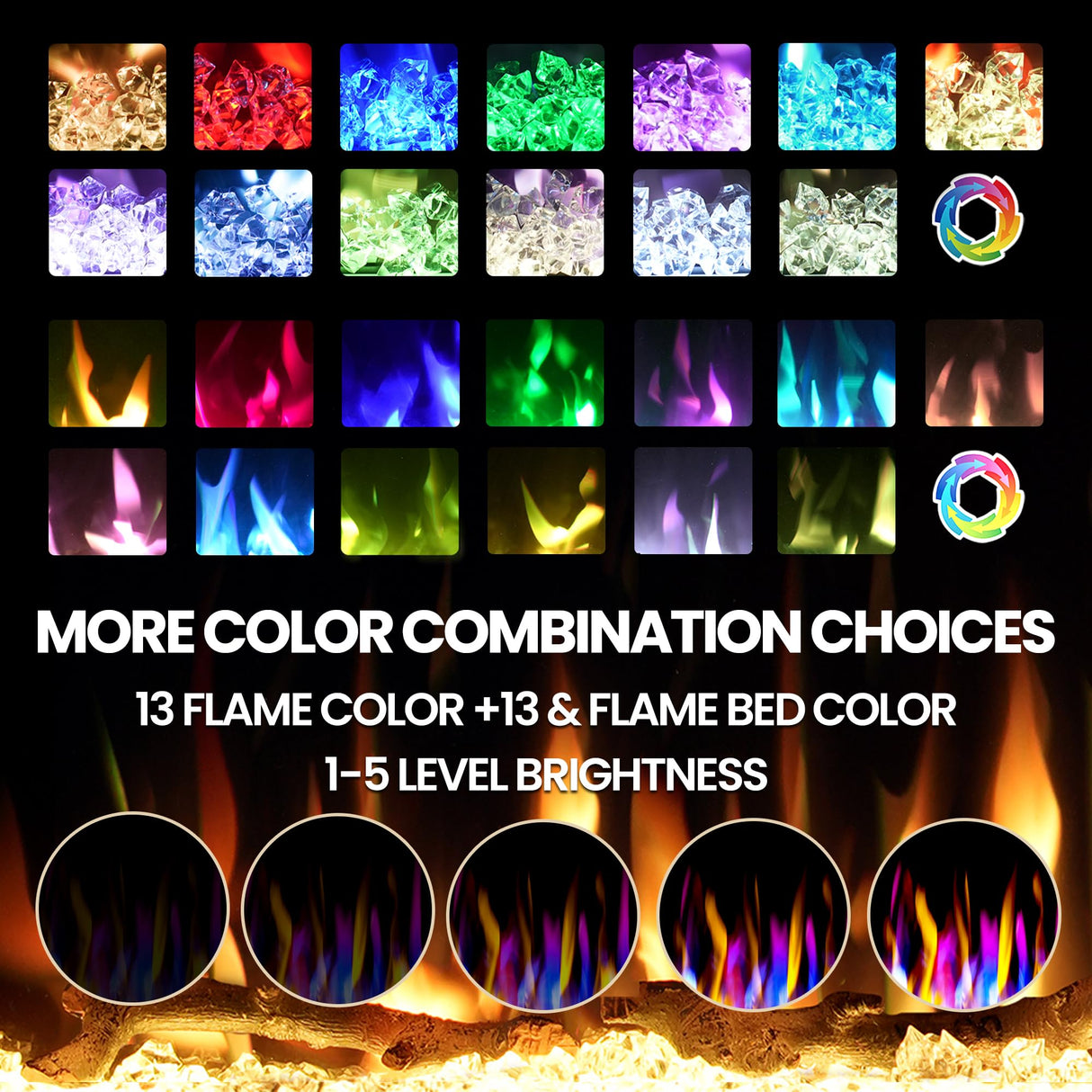 Riseon 36 Inch Electric Fireplace Heater, Recessed in-Wall and Wall-Mounted Linear Heater Fireplace,13 Adjustable Flame Color and 5 Brightness,Touch Screen & Remote Control,1500/750W, Black Riseon