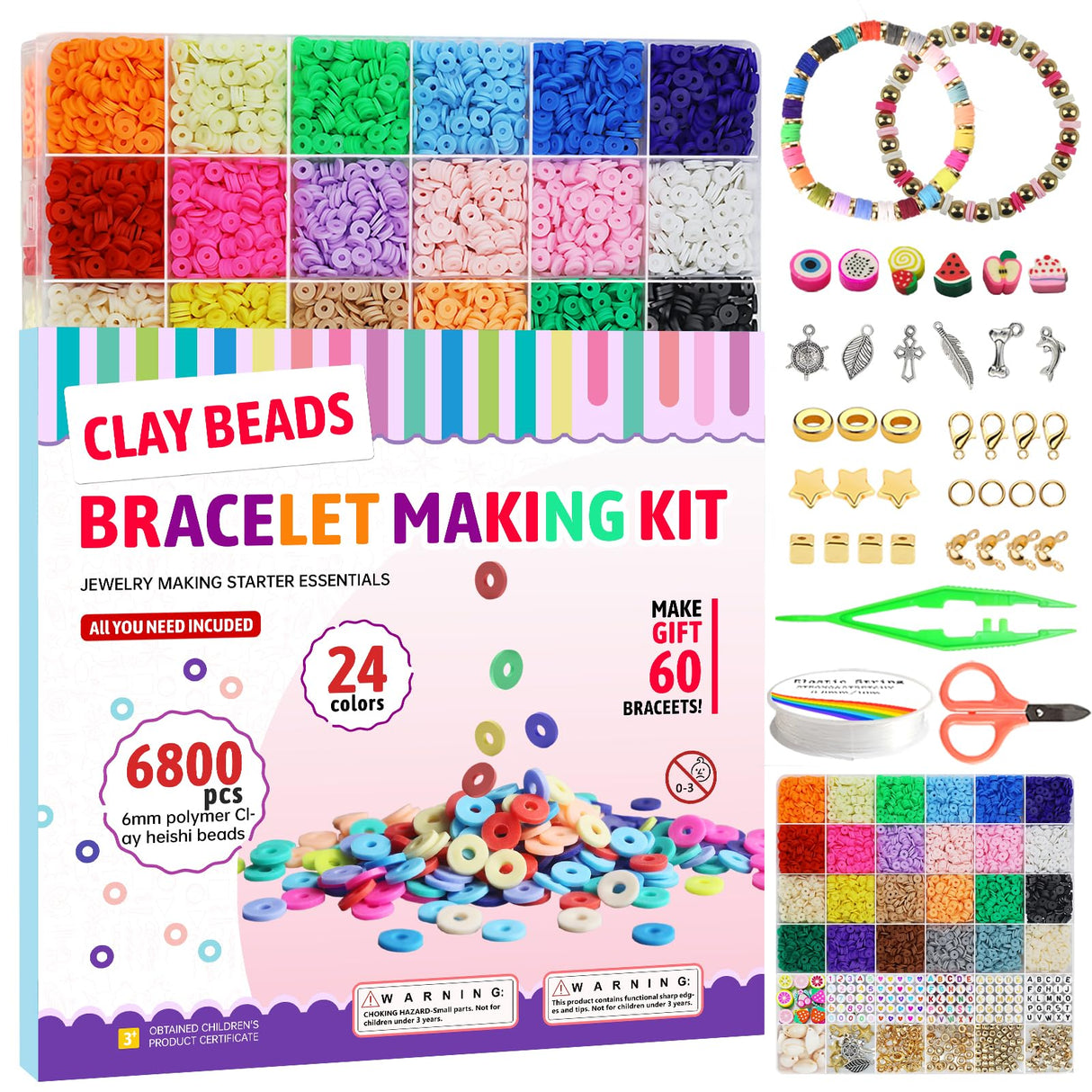 Redtwo 6800 pcs Clay Beads Bracelet Making Kit, Friendship Bracelet Kits Flat Beads for Jewelry Making, Polymer Heishi Set for Bracelet Necklace DIY Crafts Gift for Girls Ages 6-12 Redtwo