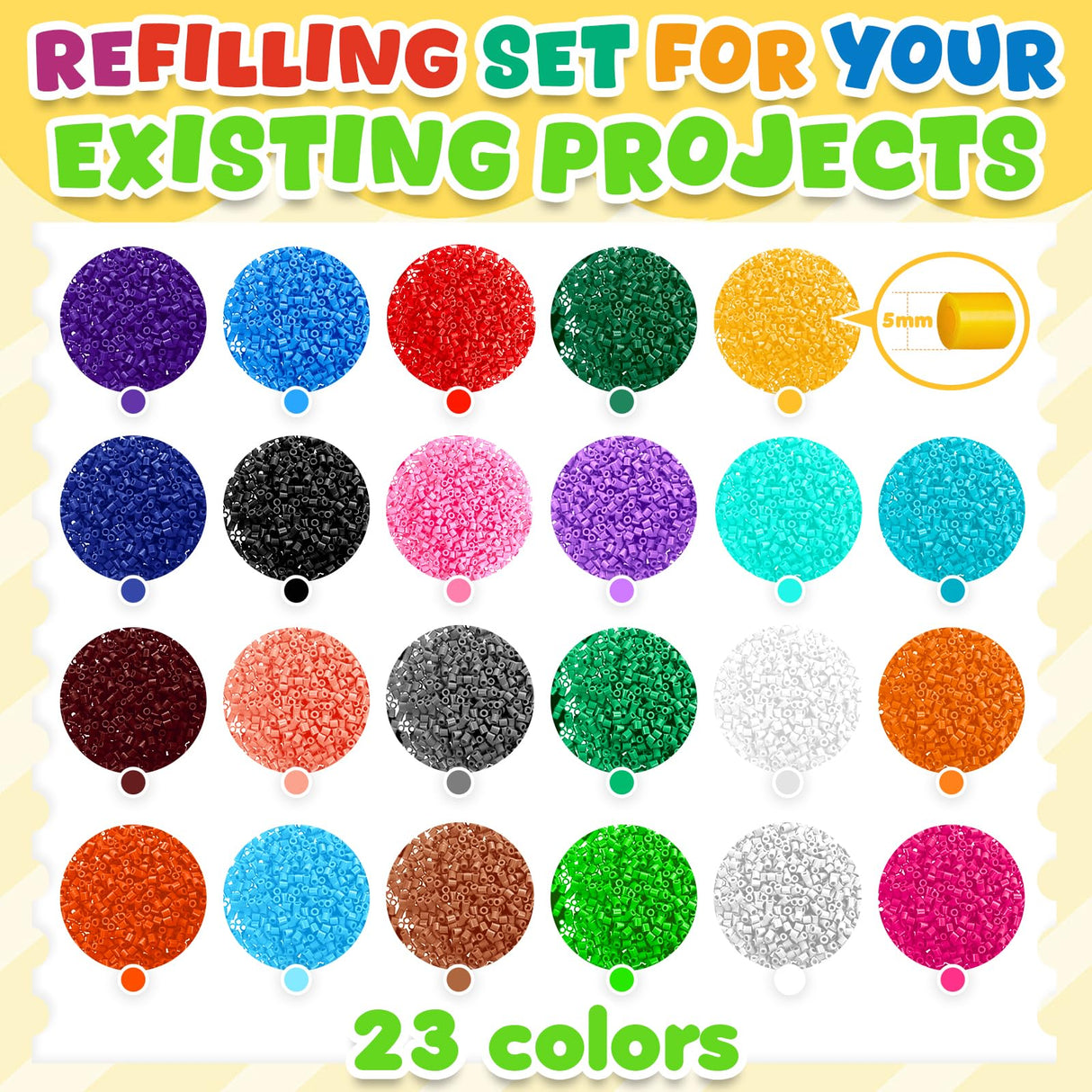 FUNZBO 23000+ 5mm Fuse Beads Kit - 23 Colors Refill Set with 3 Pegboards and 6 Patterns, Beads Crafts for Kids, Arts and Crafts Project, Toys Gifts for Girls and Boys Aged 5+ Years Old Gifts FUNZBO
