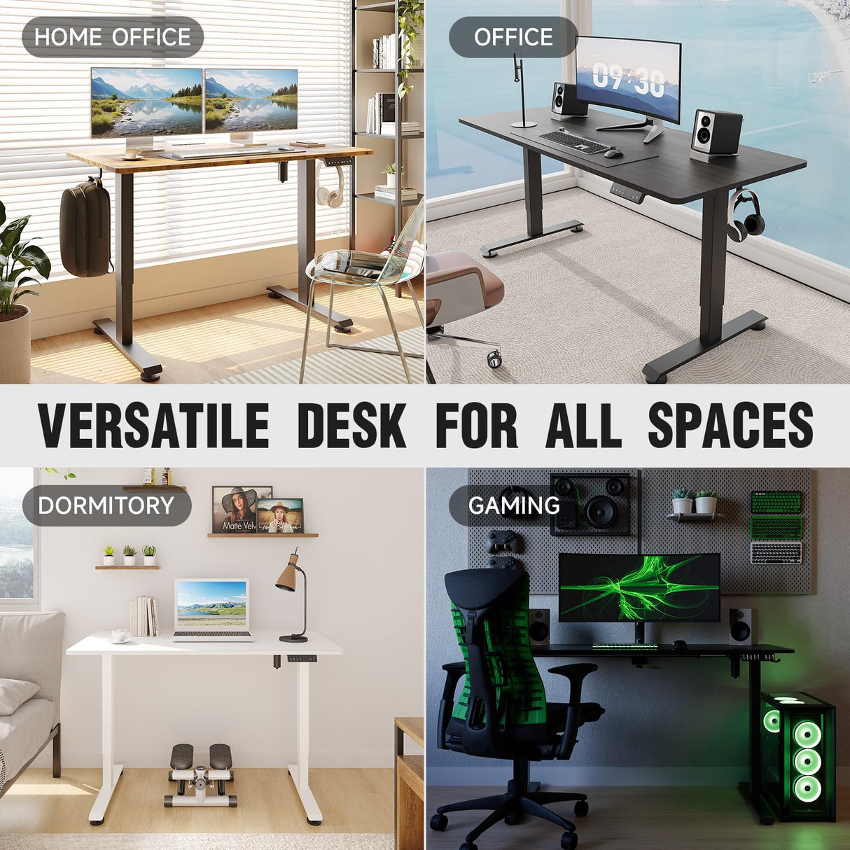 Veken 47.2 Inch Electric Standing Desk, Height Adjustable Sit Stand Up, Wood Desktop, Work Home Office Computer PC Desks, Gaming Writing Study Bedroom Rising Table, Tall Standup Workstation, White Veken