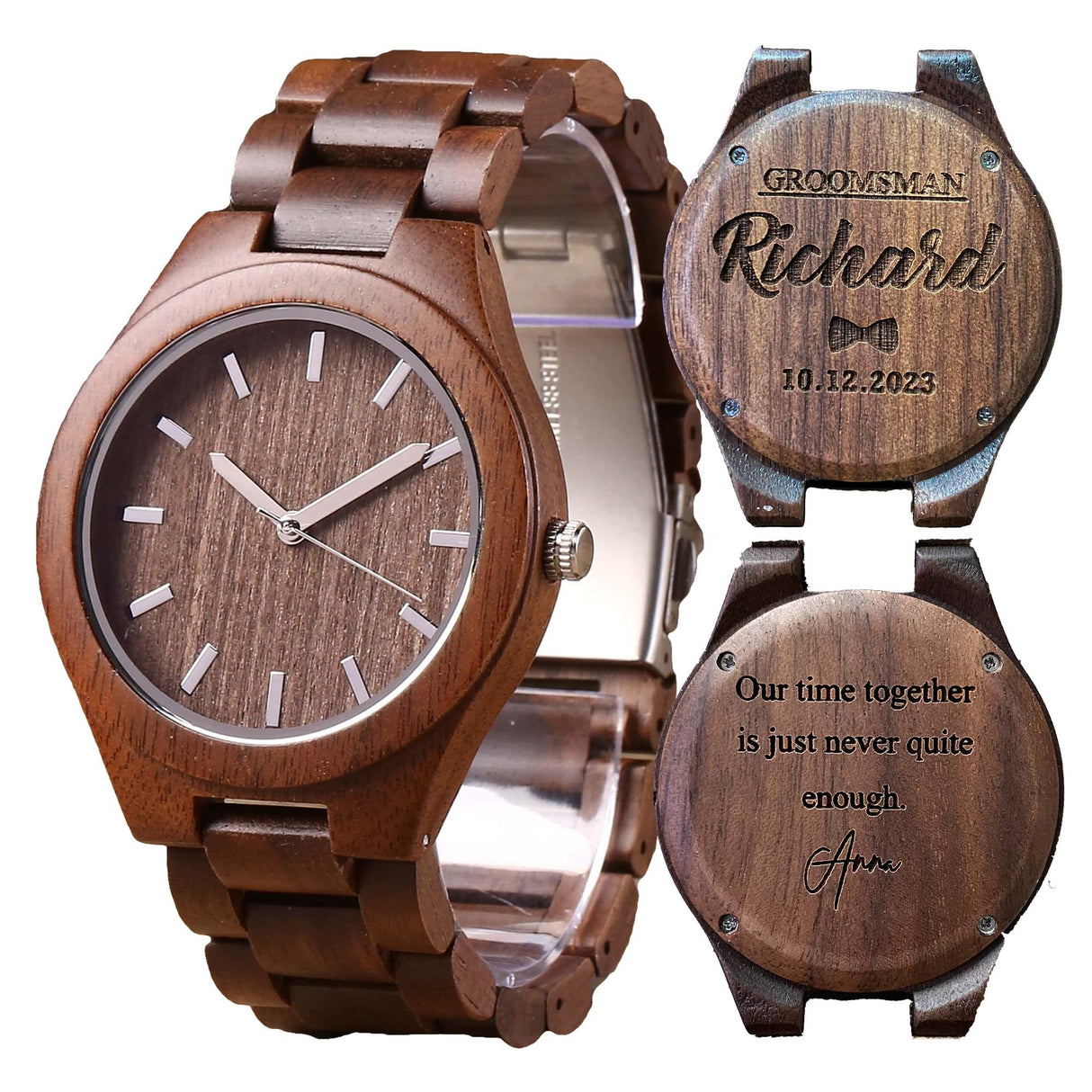 Personalized Walnut Wood Wooden Watch, Groomsmen Gift, Gift for Father, Mens Watch, Watch for Hushand WoodArtSupply