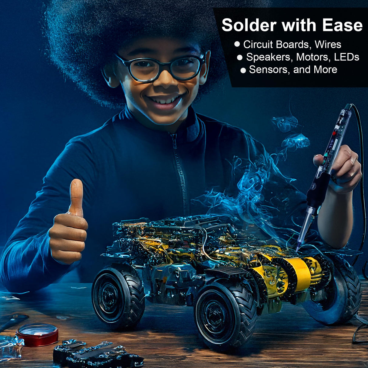 Premium Inside Insight Clear Wood Burning Kit & Soldering Iron Kit + Case, Solder, 8 Tip, Tweezer, Pump, Flux, Precise Pen-Fast Heat, LCD Temp Control 392-932°F, Art, Craft, Electronics, Pro DiY Inside Insight