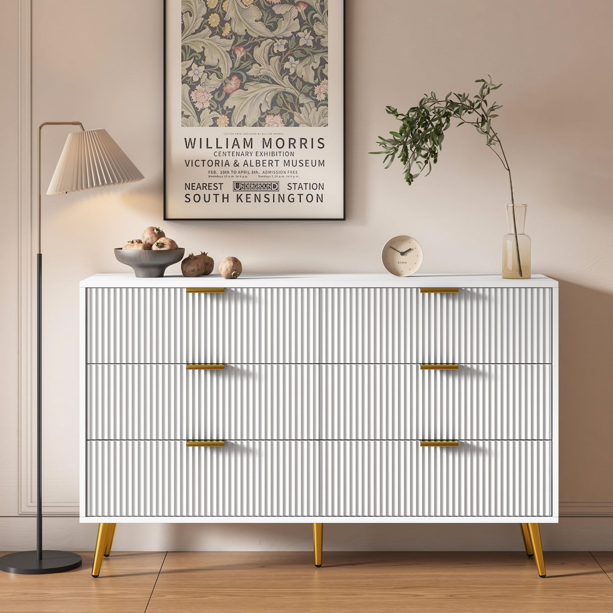 6 Drawer Double Dresser for Bedroom, Modern Dressers Chest of Drawers with Fluted Panel, Wide Wood Storage Dresser Organizer, Dresser TV Stand for Oubayajia