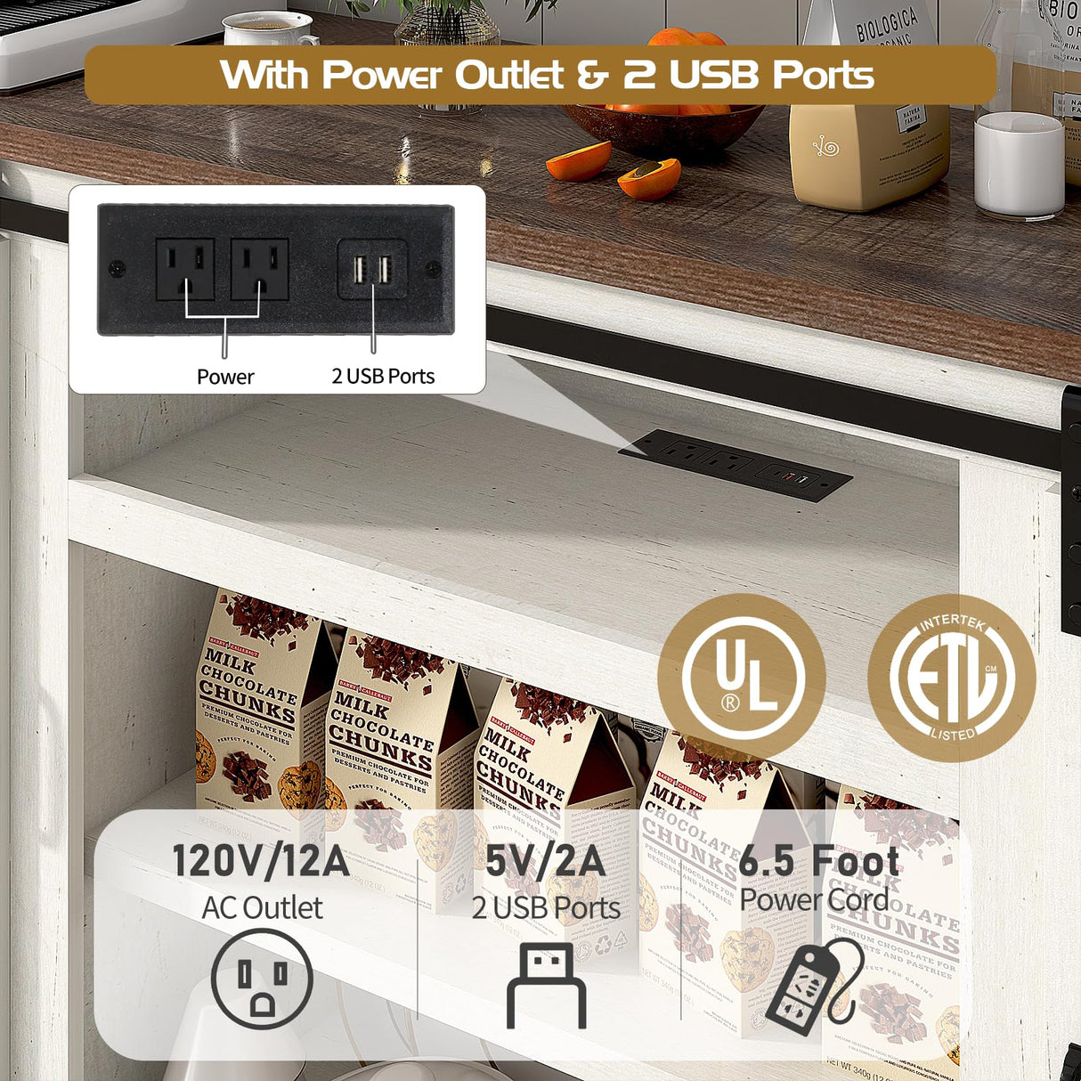 Hlivelood 66" Farmhouse TV Stand with Power Outlets for 75 65 Inch TVs, Entertainment Center with Sliding Barn Door & Large Storage Cabinets w/Adjustable Shelf, 33" Tall TV Media Console, Rustic White Hlivelood