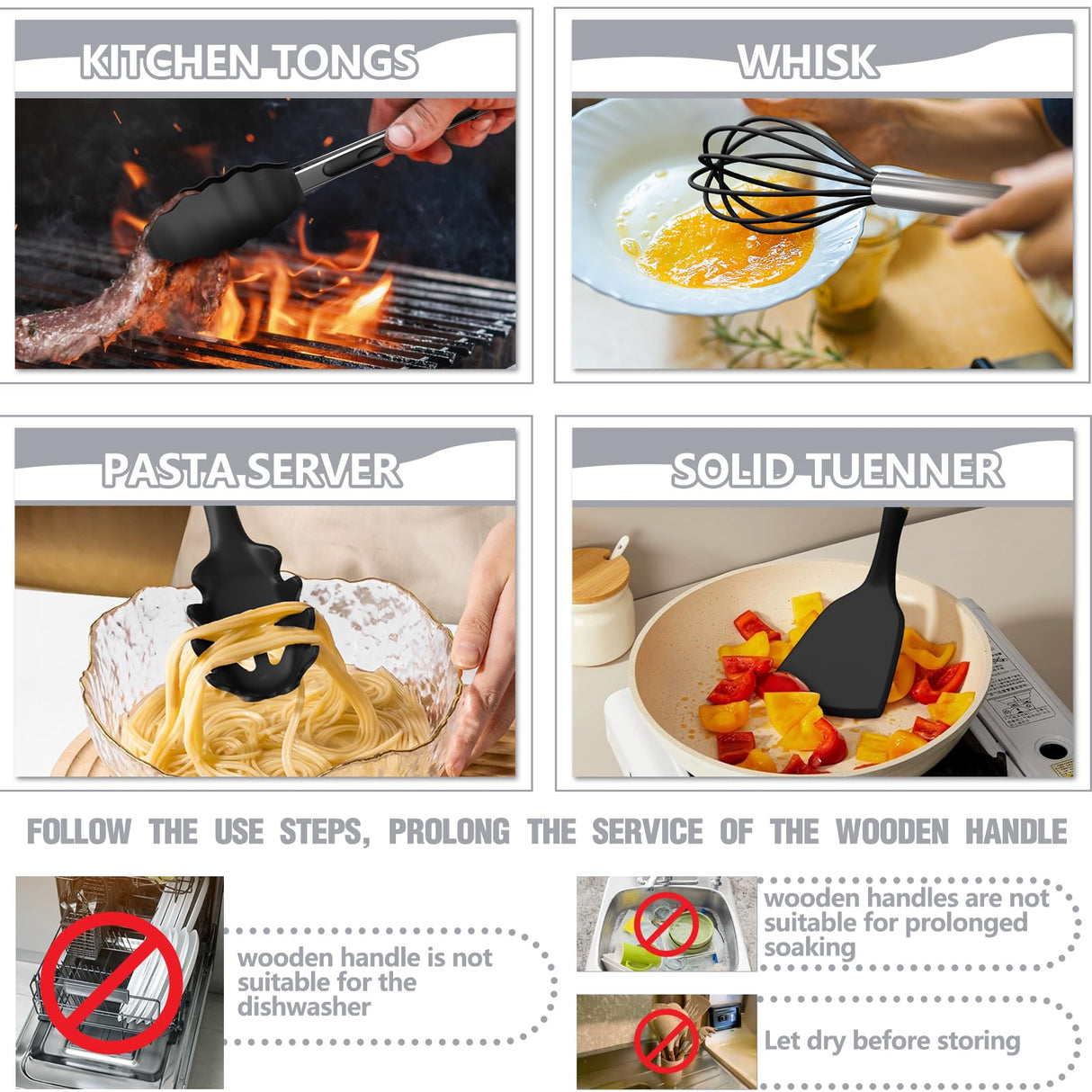 Kitchen Utensils Set- 34PCS Silicone Cooking Utensils with Holder, Umite Chef Heat Resistant Kitchen Utensil Spatula Set for Nonstick Cookware, Black Wooden Handles Kitchen Gadgets Tools Set Umite Chef