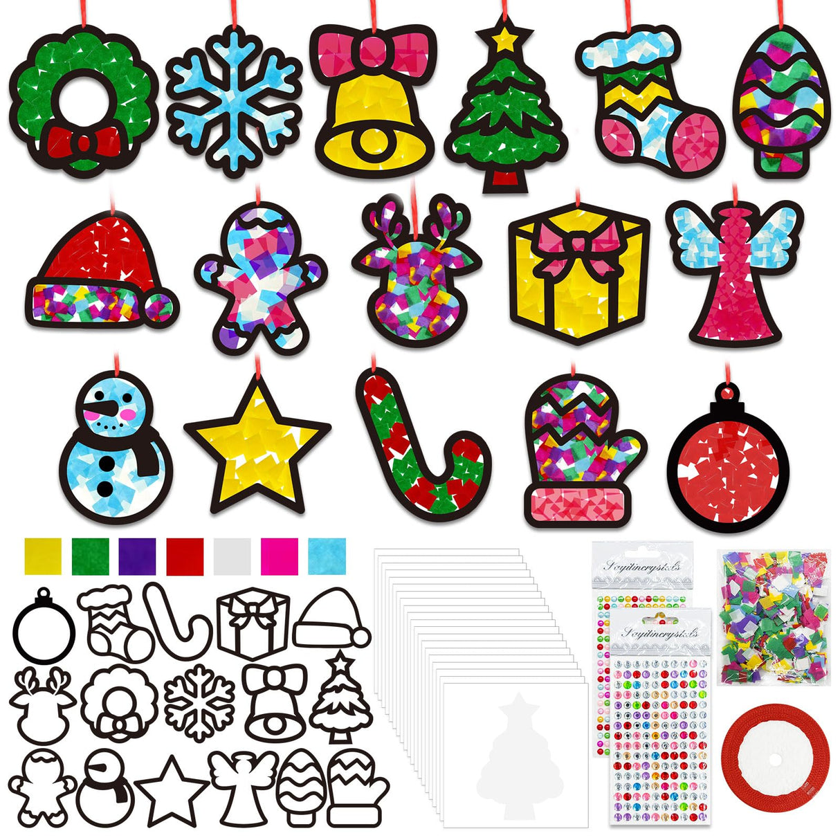 32 Set Christmas DIY Craft Kits,Christmas Tissue Paper Sign Craft Kit Christmas Tree Ornaments Suncatchers Craft Craft for Winter Xmas Classroom School Decorations DIY Art Project Activities Cinrobiye