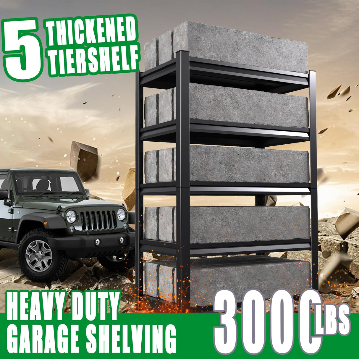 TXTDPL 3000 LBS Storage Shelves, 72" H Garage Shelving, 5-Tier Heavy Duty Shelf, Steel Shelving, Adjustable Shelving Unit, Easy to Assemble, for Garage, Warehouse, Basement Storage Shelving, Black TXTDPL