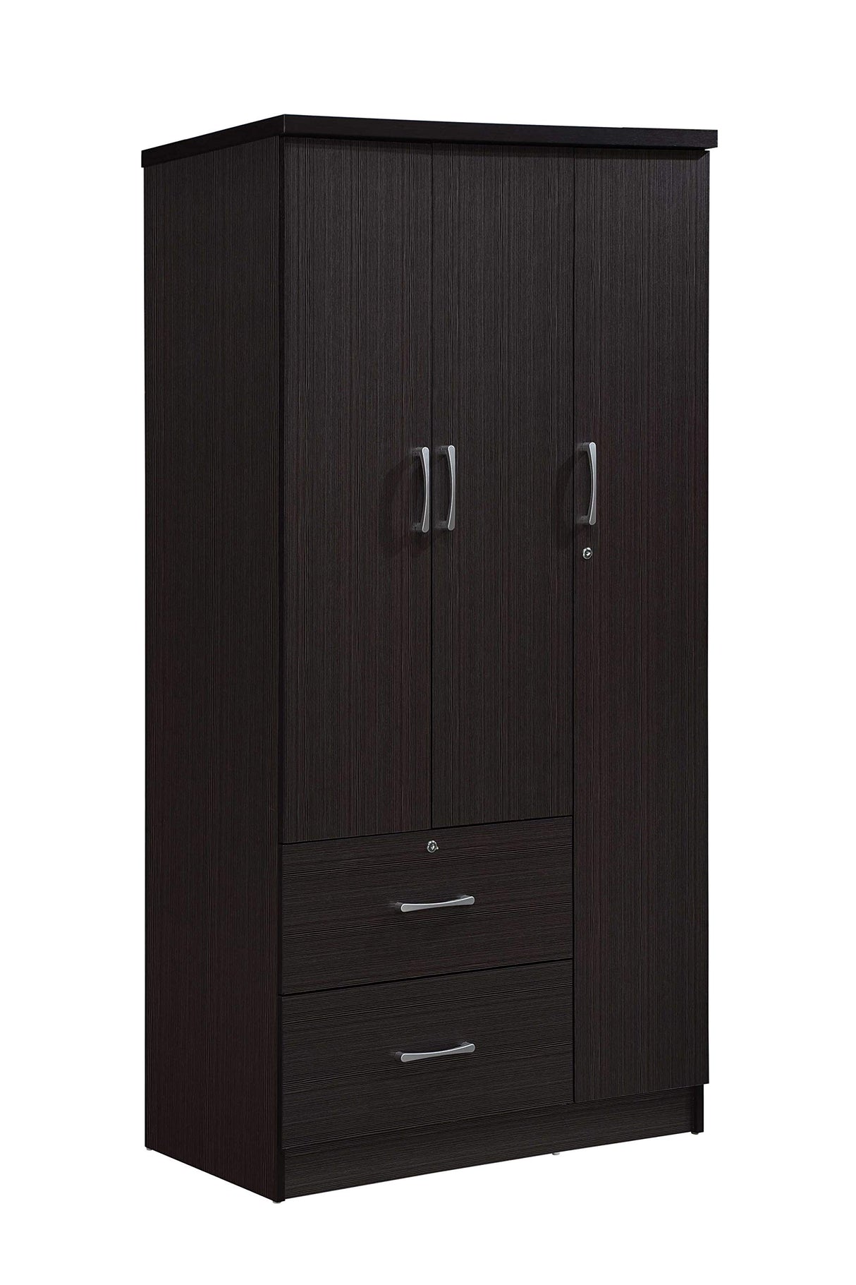 Hodedah 3-Door 2-Drawers, 3-Shelves in Chocolate Bedroom Armoires, 21"D x 36"W x 72"H Hodedah
