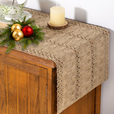 Socomi Boho Table Runner Fall Thanksgiving Farmhouse Burlap Jute Bamboo Rustic Dining Kitchen Centerpiece Decor Small Macrame Woven Coffee Table Runner for Dresser Scarf Home Decor 12x72 inch